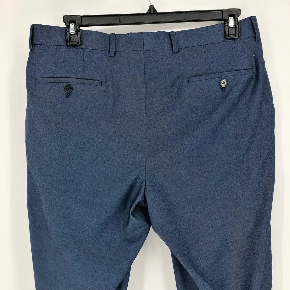 SAVILE ROW CO Men Brixton Suit Pant 36x33 Navy Blue Extra Trim Fit Trouser
